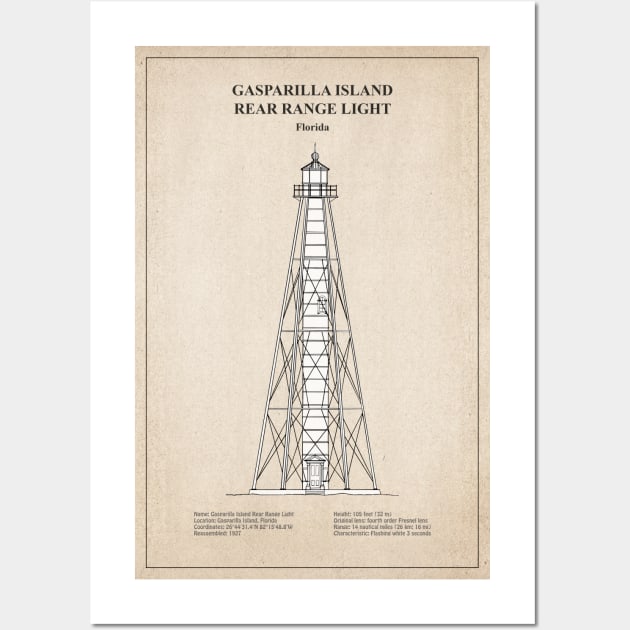 Gasparilla Island Rear Range Light - Boca Grande Lighthouse - Florida - SBD Wall Art by SPJE Illustration Photography